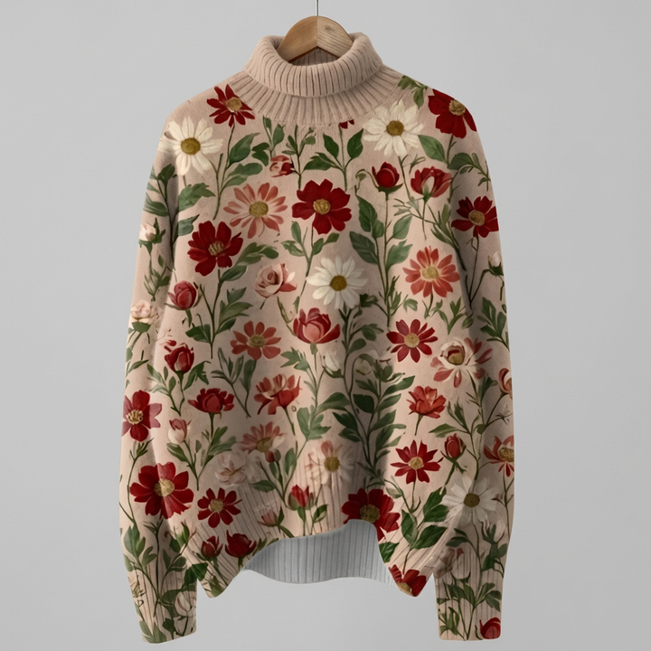 Vintage julekunstprint strikket rullekrave-pullover