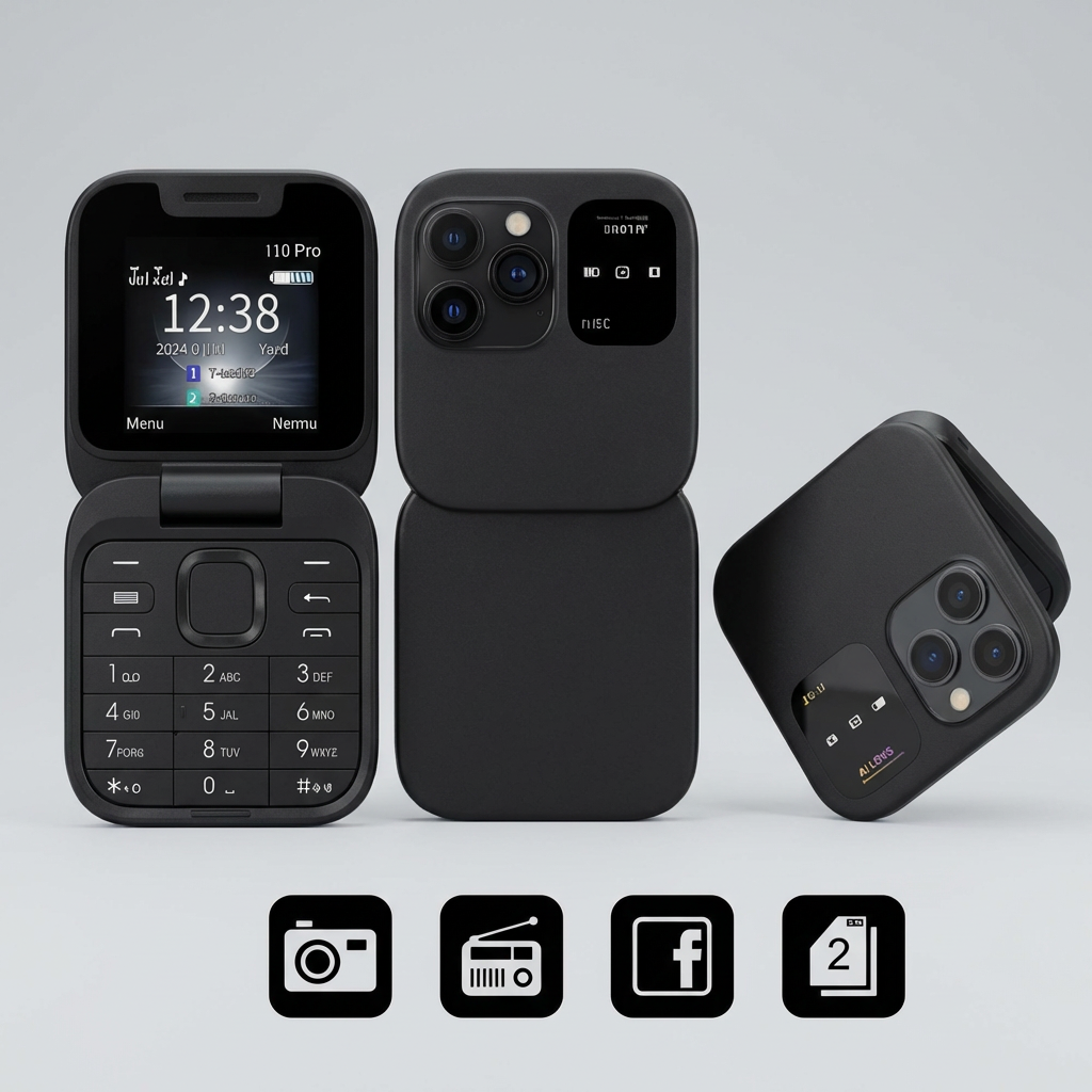 Sammenklappelig telefon med dobbelt SIM-kort, HD-kamera og FM-radio