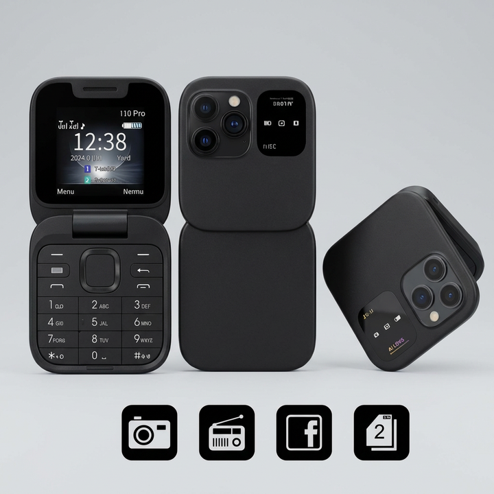 Sammenklappelig telefon med dobbelt SIM-kort, HD-kamera og FM-radio