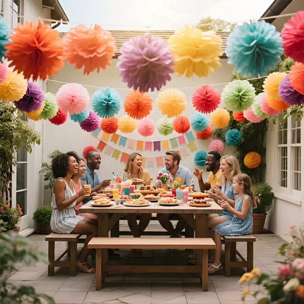 24-dele sæt med papirblomster- og ballon-girlander
