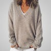 Abrikosfarvet V-hals Langærmet Sweater
