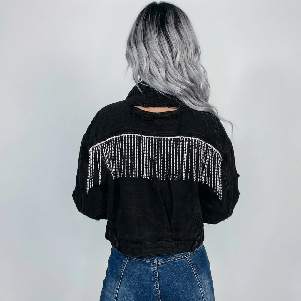 Gretchen - Casual knap-op Tassels Denim Jakke til Kvinder