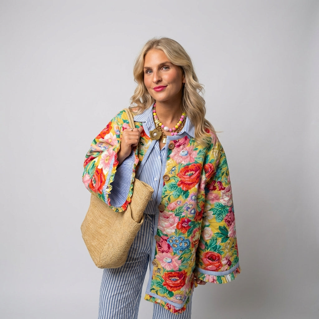 Graciela - Blomstret Quiltet Pufferjakke