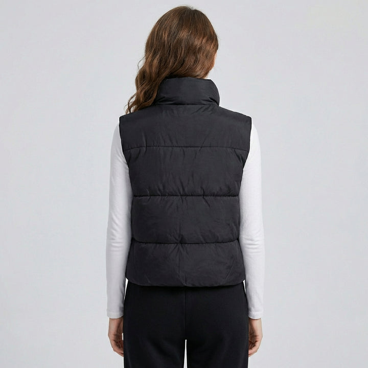 Let puffer-vest til kvinder – Ærmeløs vest med lynlås og stand-up krave