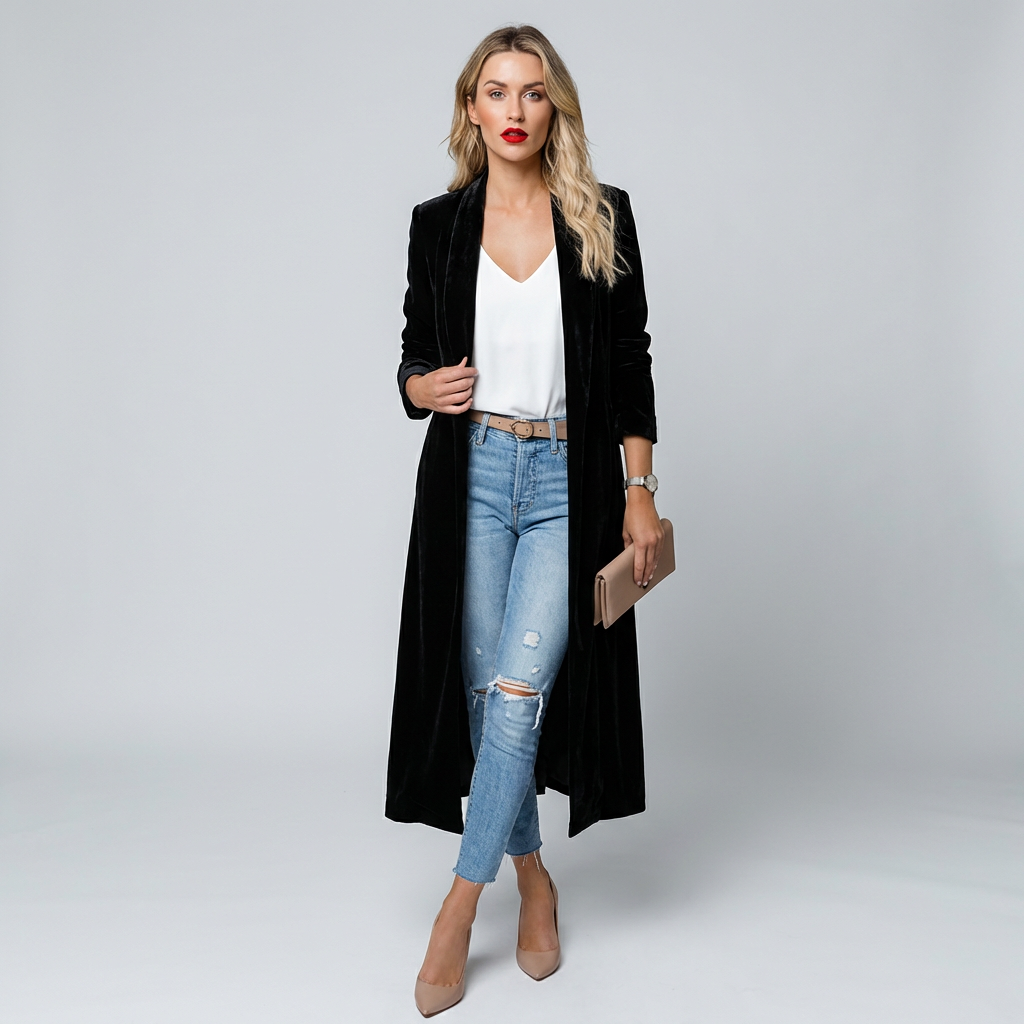 Beka - Elegant Velvet Langærmet Kvindefrakke
