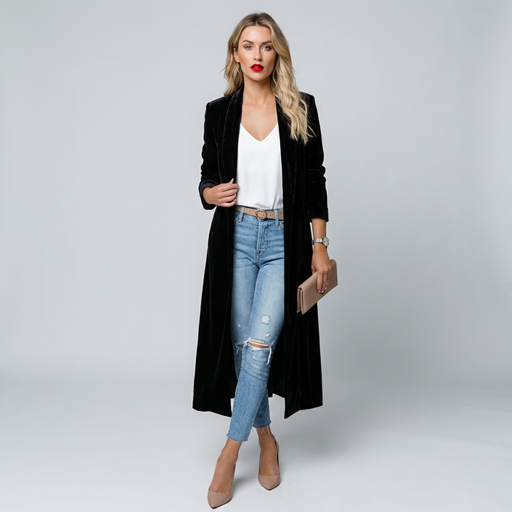 Beka - Elegant Velvet Langærmet Kvindefrakke