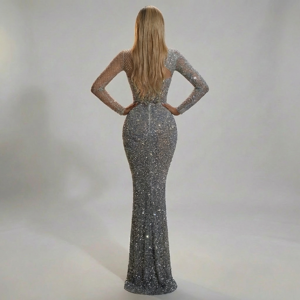 Elegant off-shoulder-kjole med pailletter