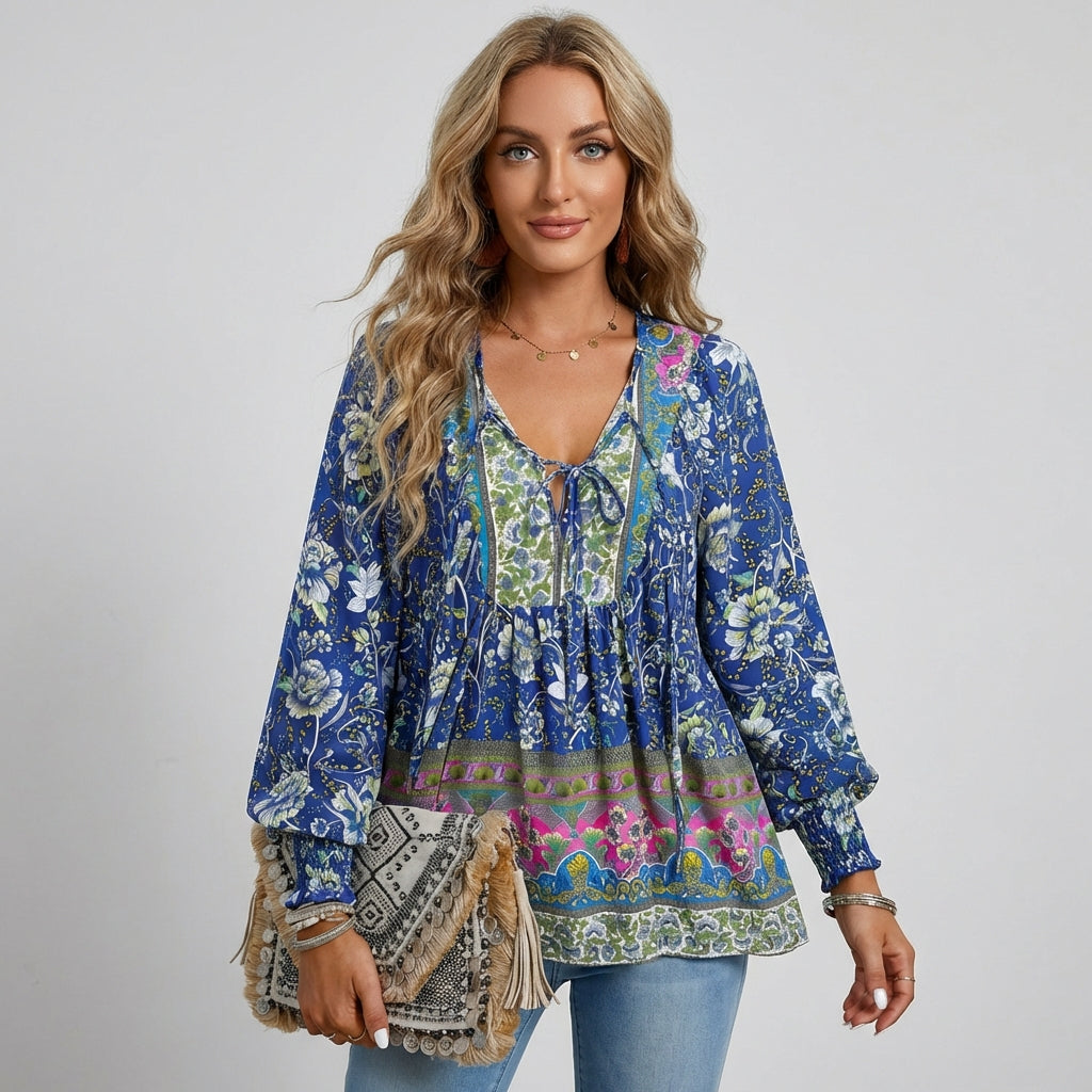 Damebluse med blomsterprint