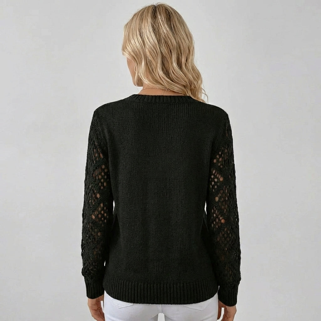 Kvindernes Fine Strik Sweater med V-Hals og Lange Ærmer