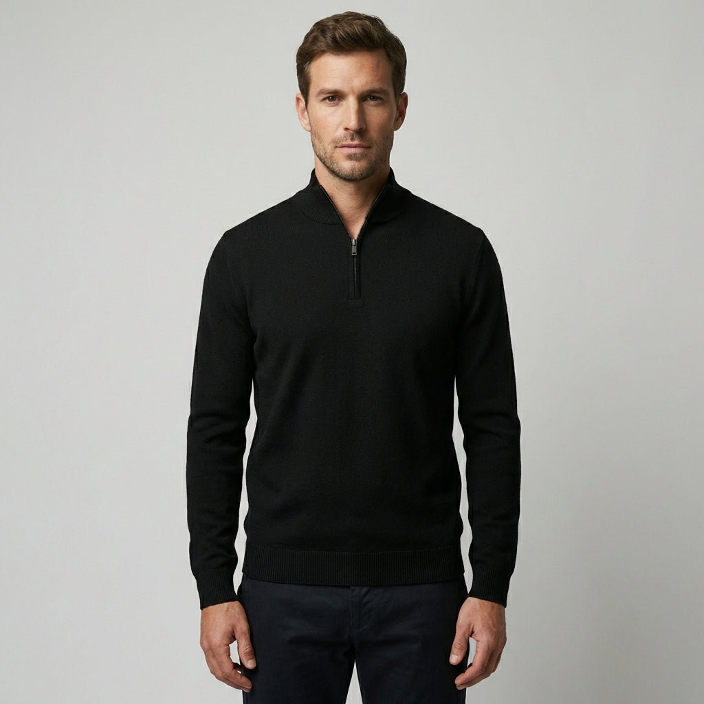 Herre Pullover med Kvart Lynlås og Ribbet Kant