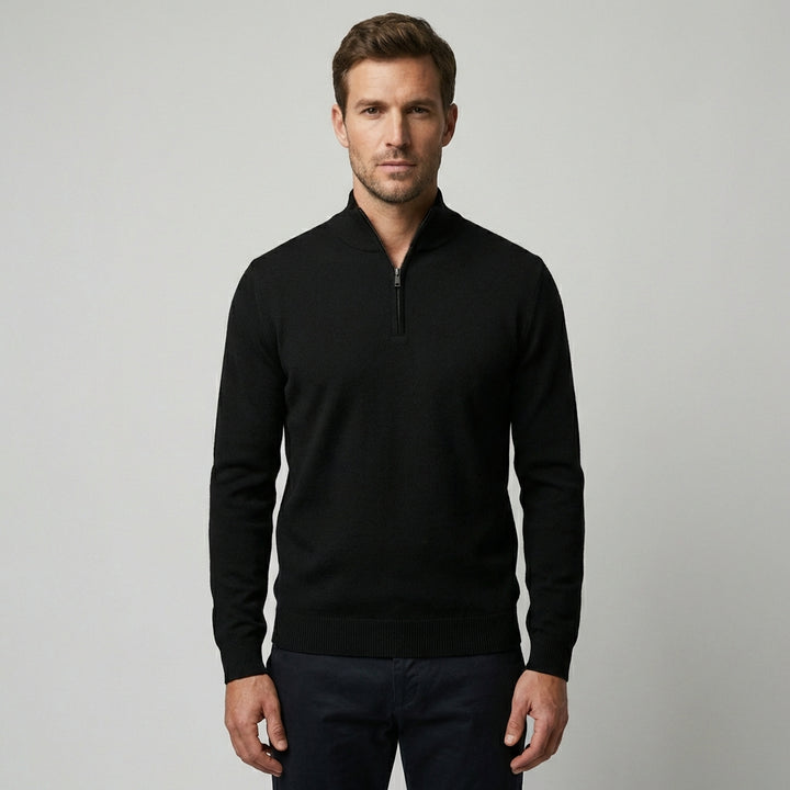 Herre Pullover med Kvart Lynlås og Ribbet Kant