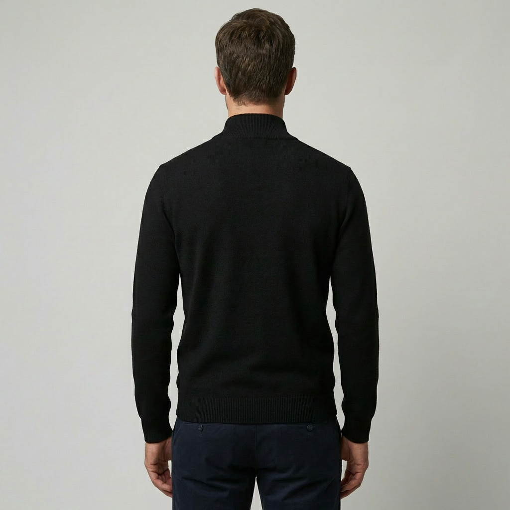 Herre Pullover med Kvart Lynlås og Ribbet Kant