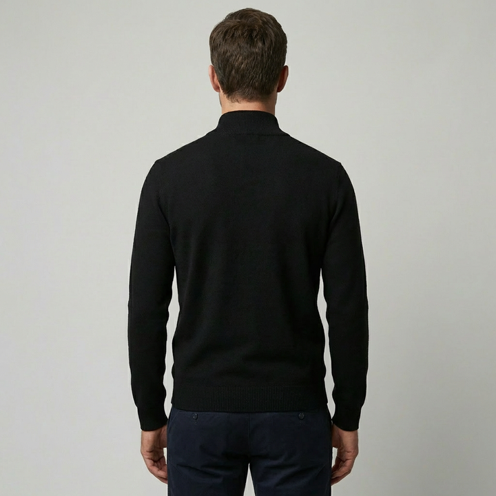 Herre Pullover med Kvart Lynlås og Ribbet Kant