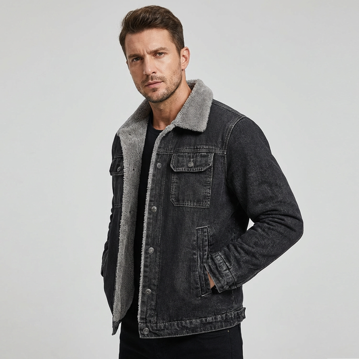 Herre Fleece-foret Denim Jakke Udsalgspris