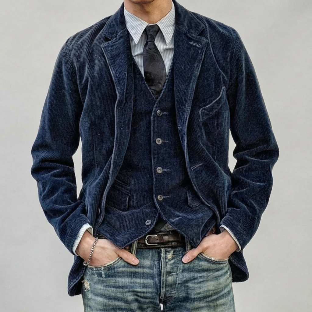 Stilfuldt vintage blazer- og veste-sæt