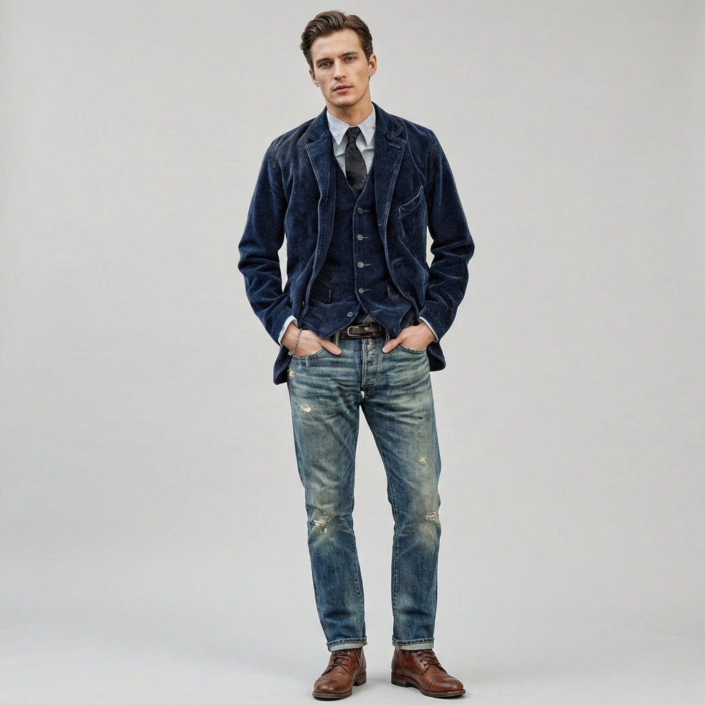 Stilfuldt vintage blazer- og veste-sæt