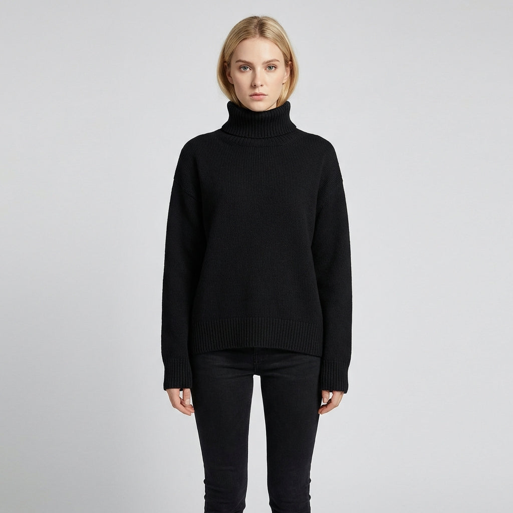 Kvinders Turtleneck Sweater med Lange Ærmer og Ribbet Tekstur