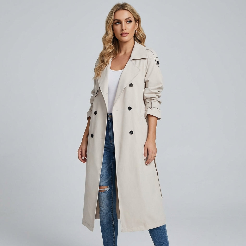 Kvinders Trench Coat med Knaplukning Udsalgspris