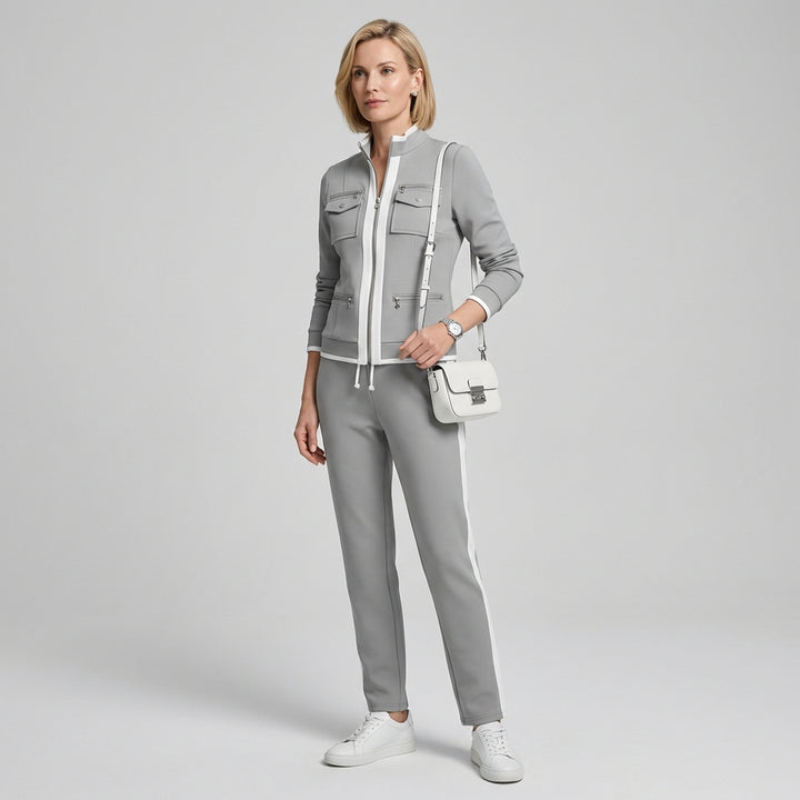 Dame Zip Jakke & Bukser Sæt – Kontrast Trim Stil