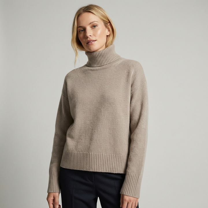 Kvinders Oversized Højhalset Sweater – Afslappet Striklag