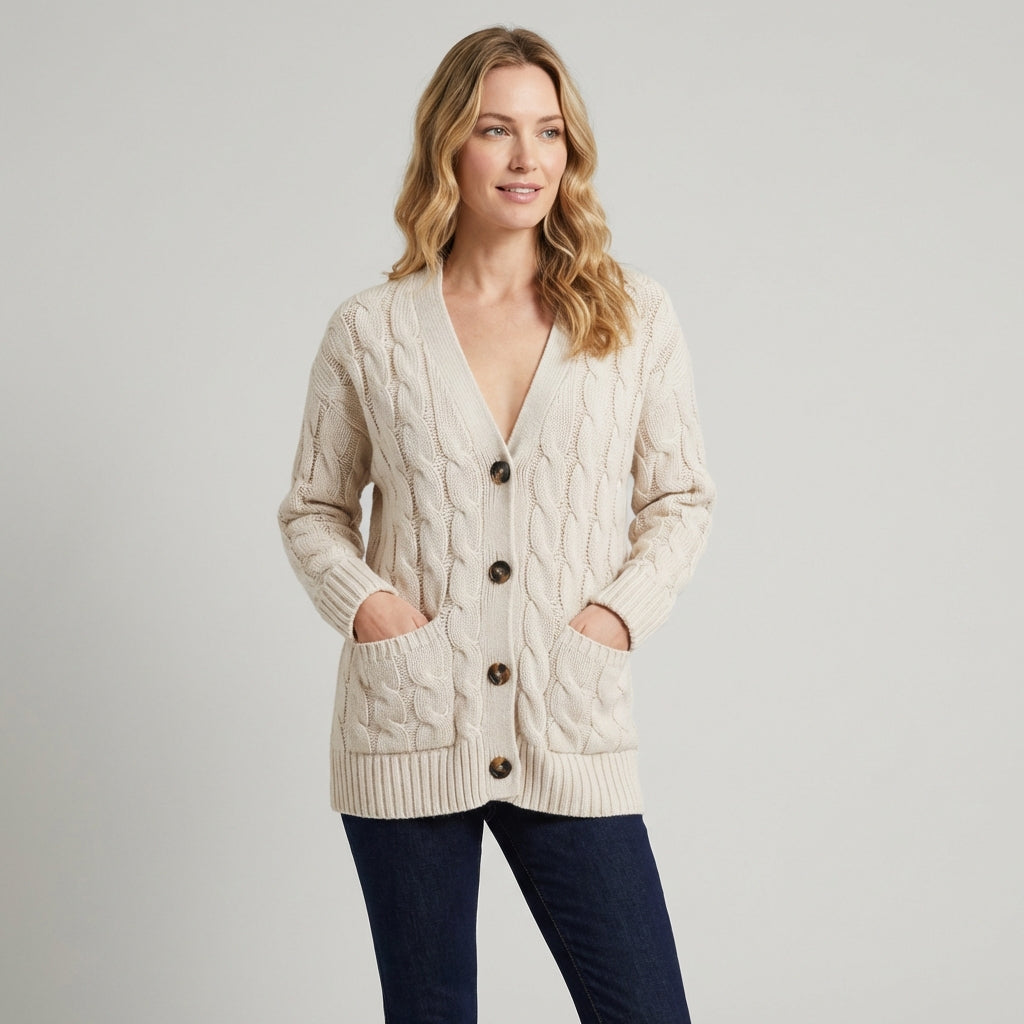 Kvinders cardigan med knapper og lommer