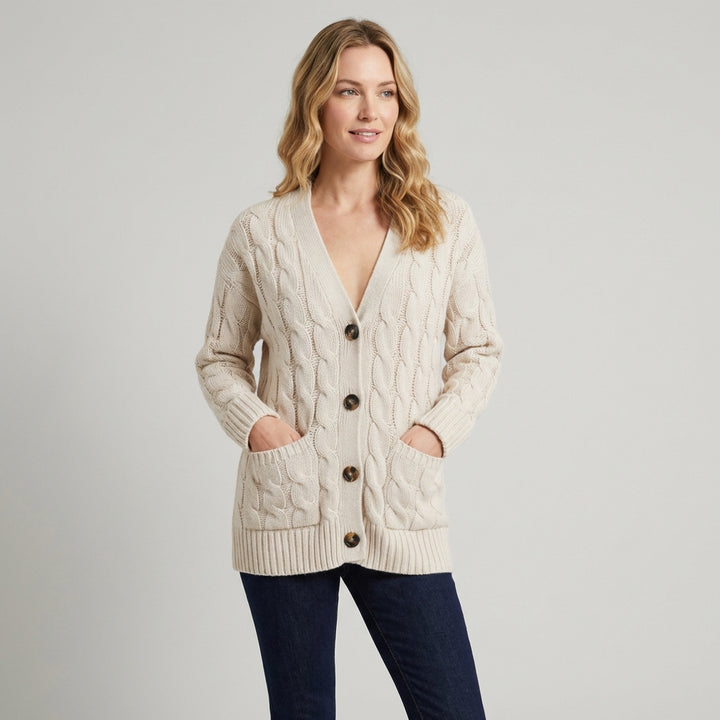 Kvinders cardigan med knapper og lommer