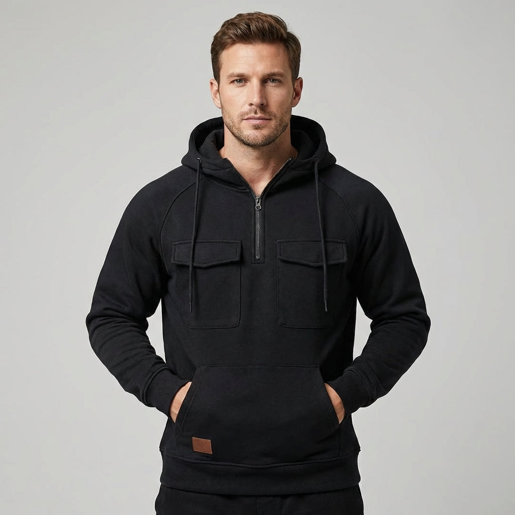 Herre Halv‑Zip Hoodie med Brystlommer