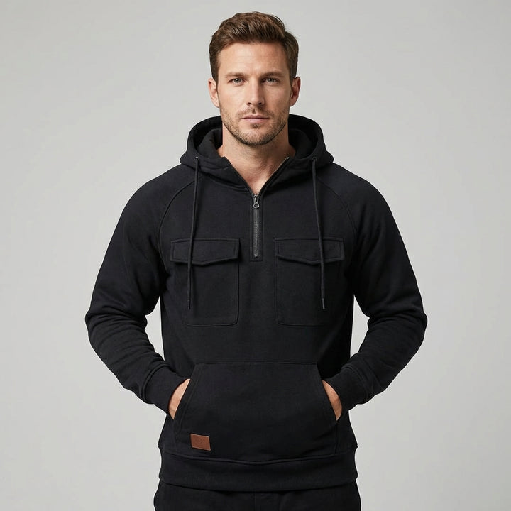 Herre Halv‑Zip Hoodie med Brystlommer
