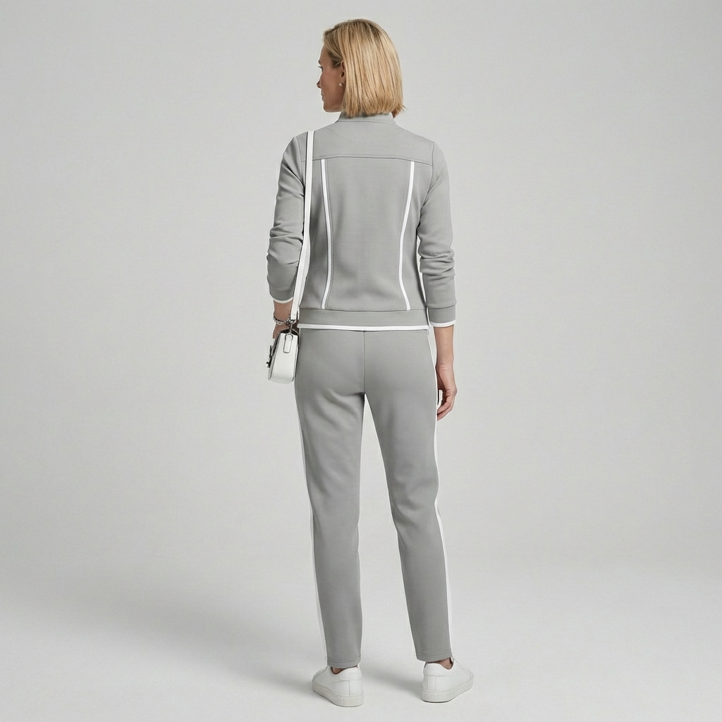 Dame Zip Jakke & Bukser Sæt – Kontrast Trim Stil