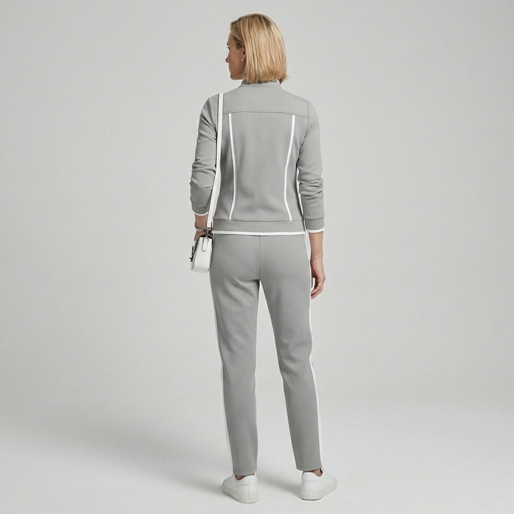 Dame Zip Jakke & Bukser Sæt – Kontrast Trim Stil