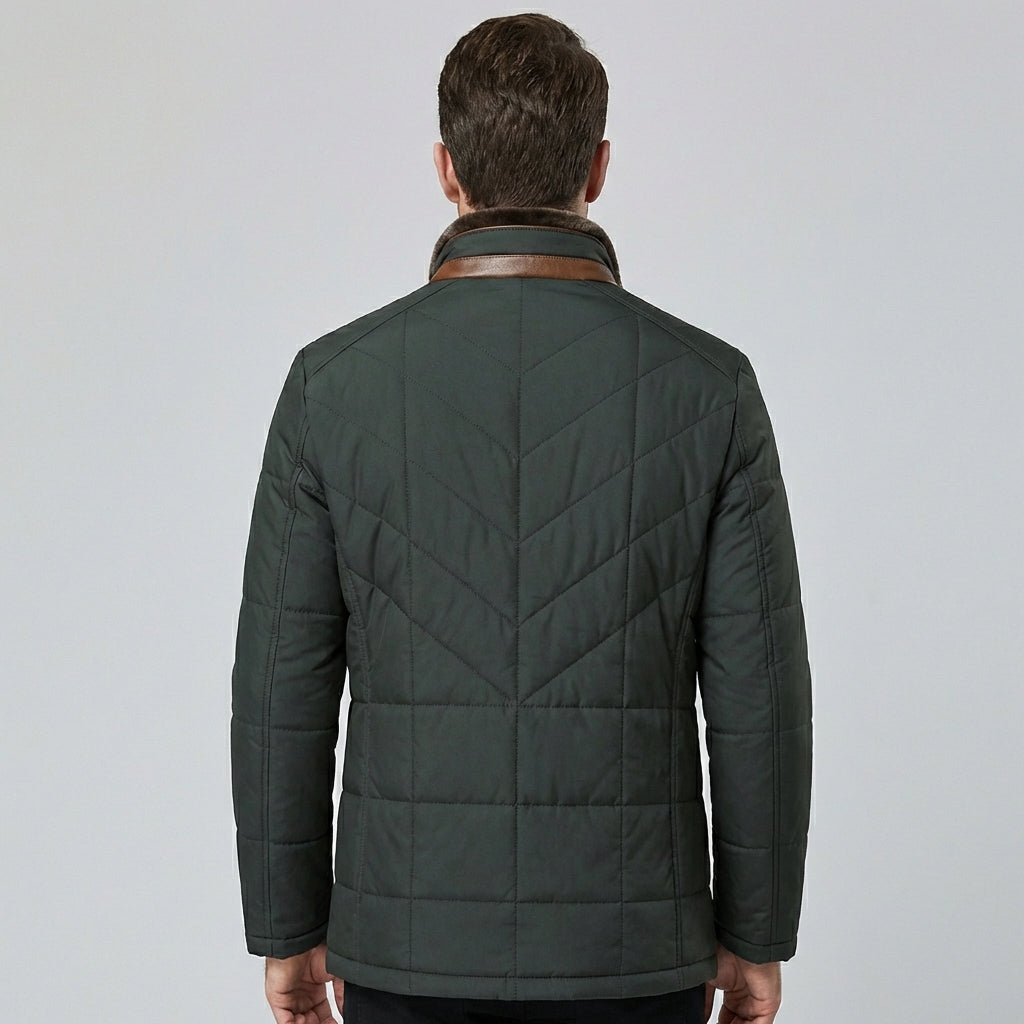 Herre Quilted Jakke med Knaplukning – Stå-krave Ydre Lag