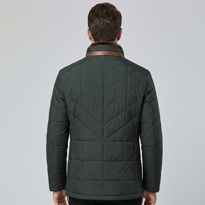 Herre Quilted Jakke med Knaplukning – Stå-krave Ydre Lag