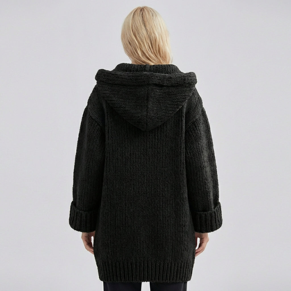 Kvinders hættecardigan med lang skæring