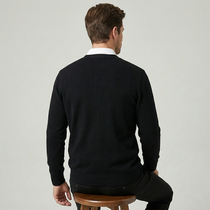 Herre V-hals knap-front cardigan – Klassisk striklag
