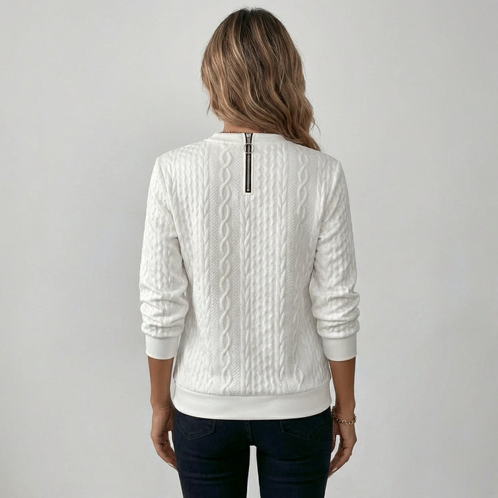 Kvinders Kabelstrik Pullover med Lynlås ved Halsen