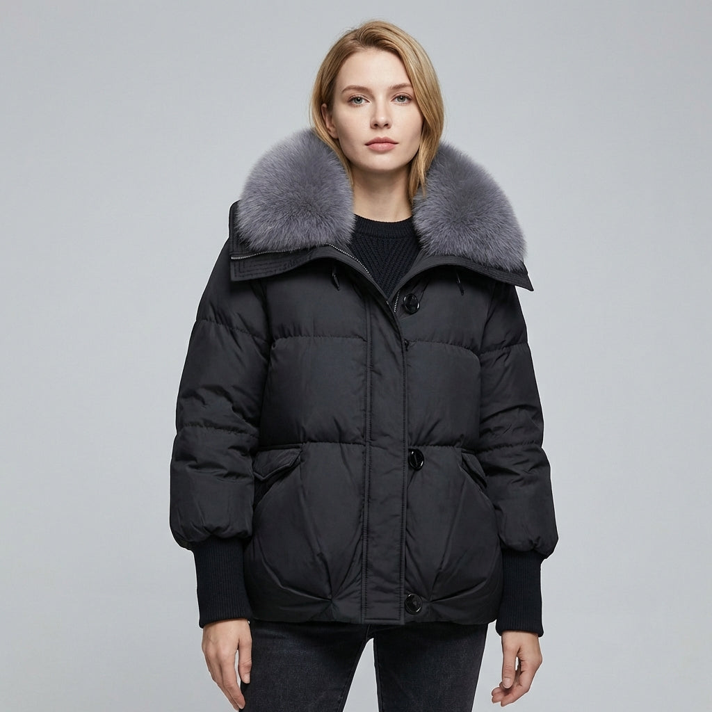Dame Puffer Jakke med Faux Fur Krave