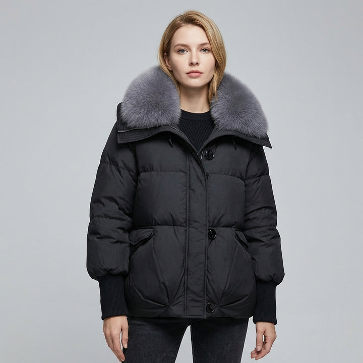 Dame Puffer Jakke med Faux Fur Krave