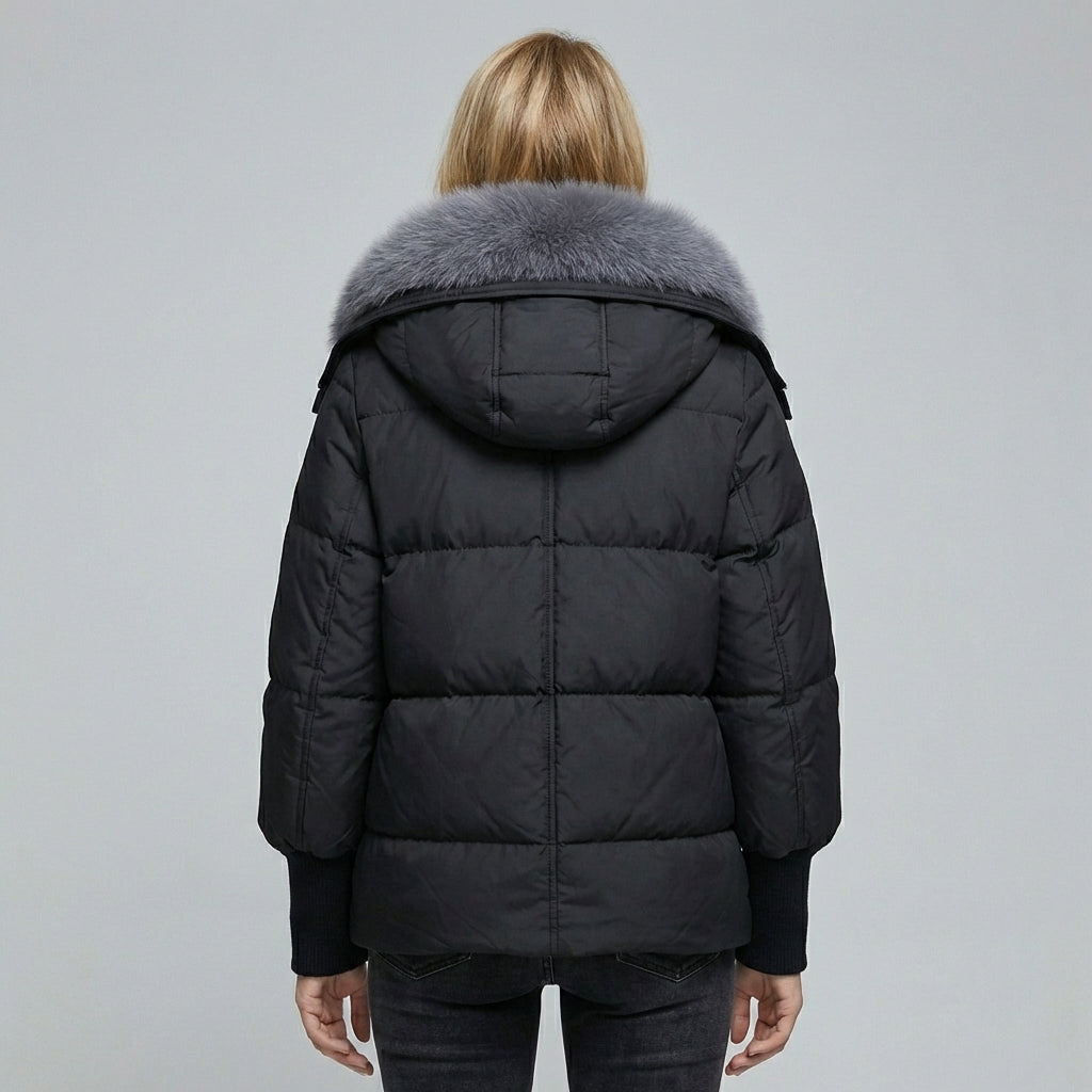 Dame Puffer Jakke med Faux Fur Krave