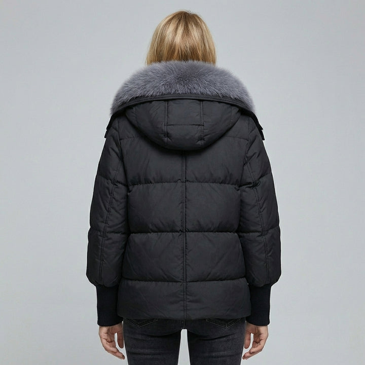 Dame Puffer Jakke med Faux Fur Krave