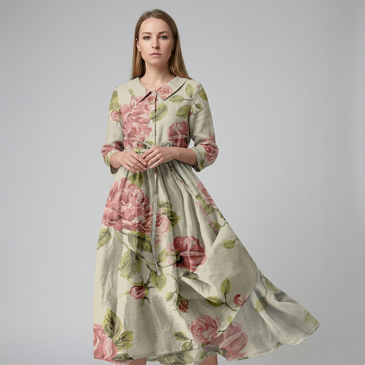 Dame vintage botanisk reverskjole