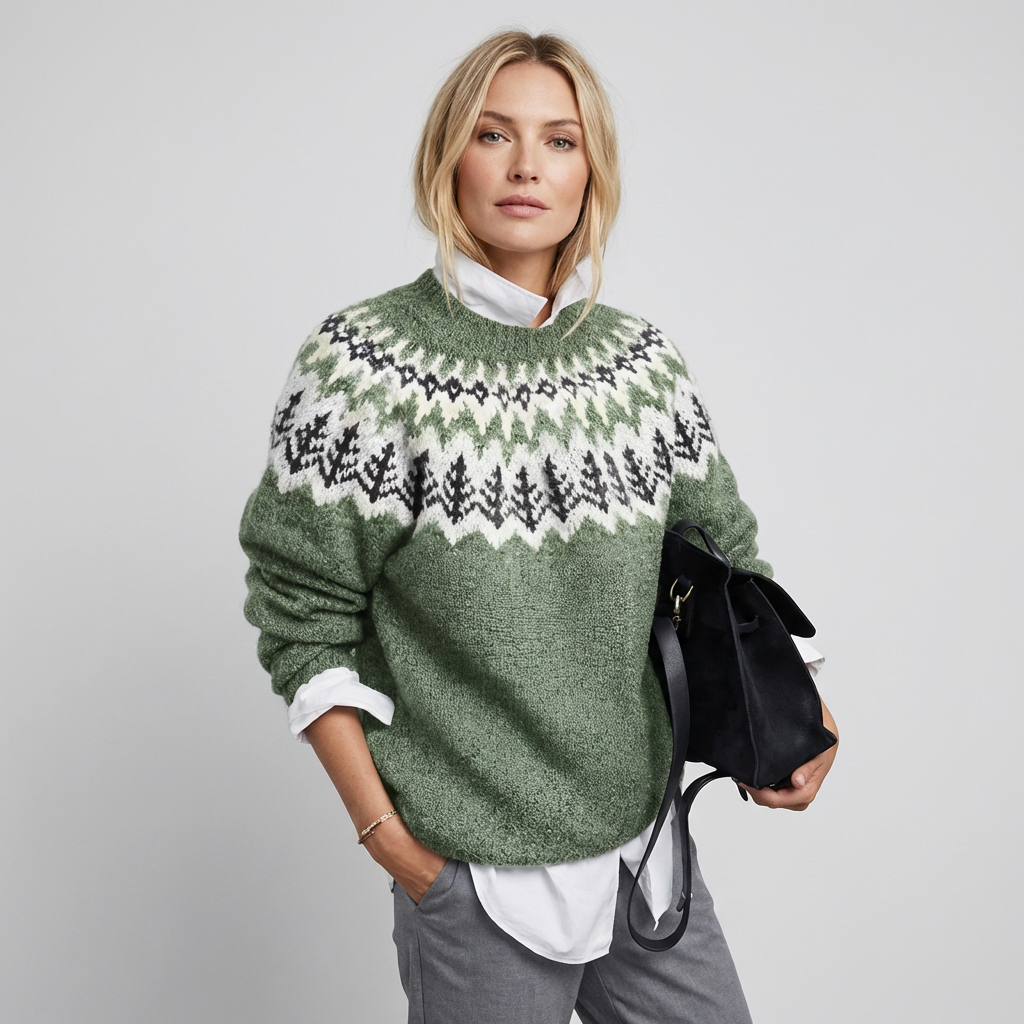 Kvinders Ribbet Strik Sweater med Rund Hals