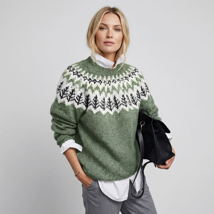 Kvinders Ribbet Strik Sweater med Rund Hals