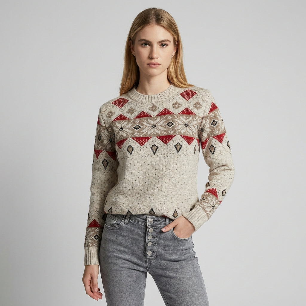 Langærmet sweater med geometrisk print til kvinder