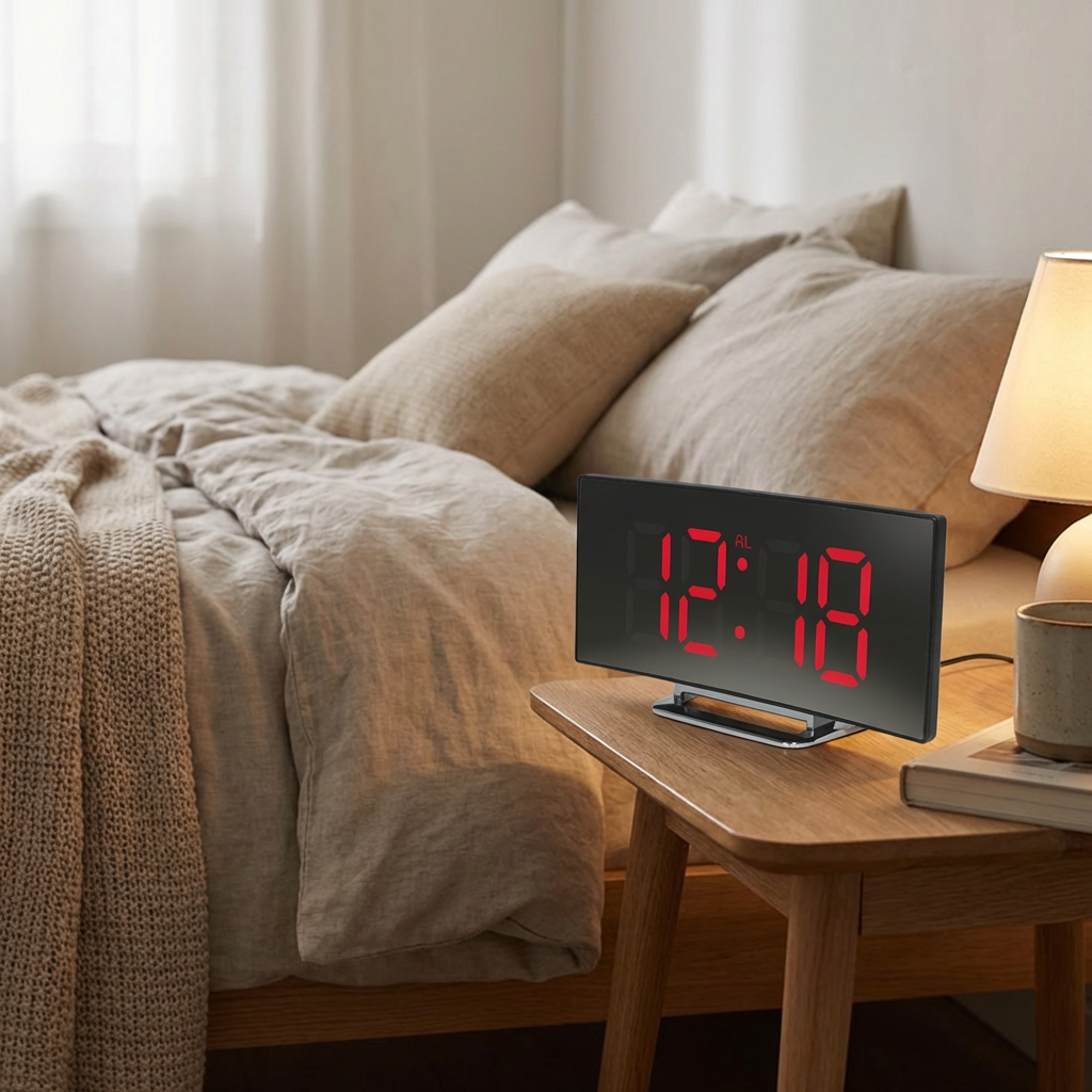 Moderne stil buet LED digital vækkeur