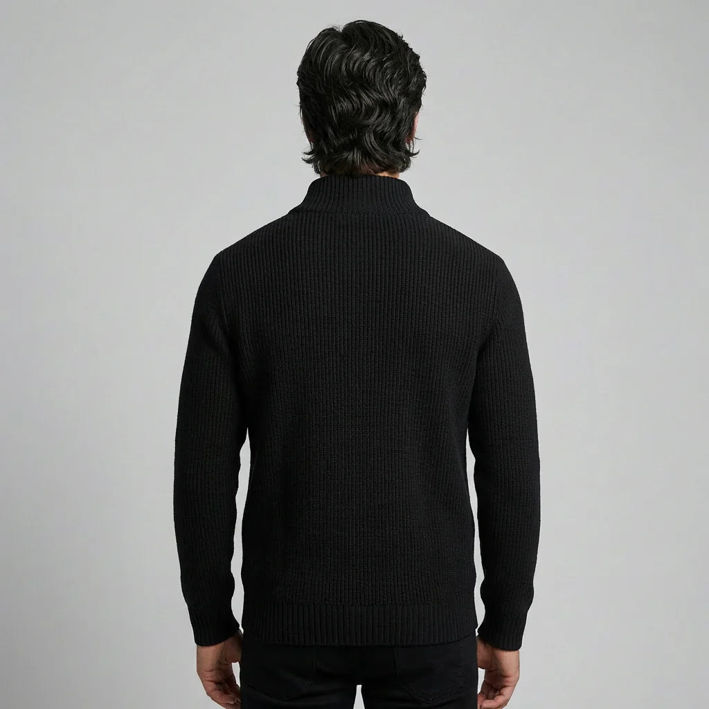 Stilfuld strikket sweater med lynlås til mænd