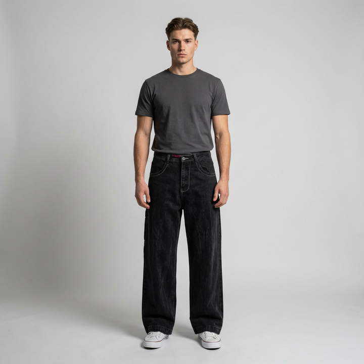 Sorte højtaljede baggy jeans