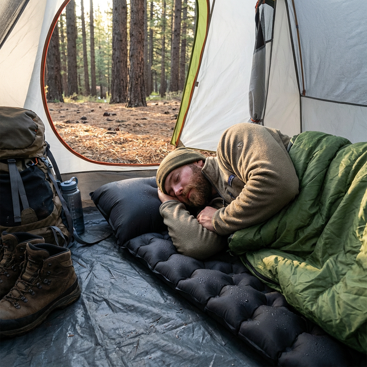 Oppustelig Campingmåtte med Integreret Pumpe og Pude
