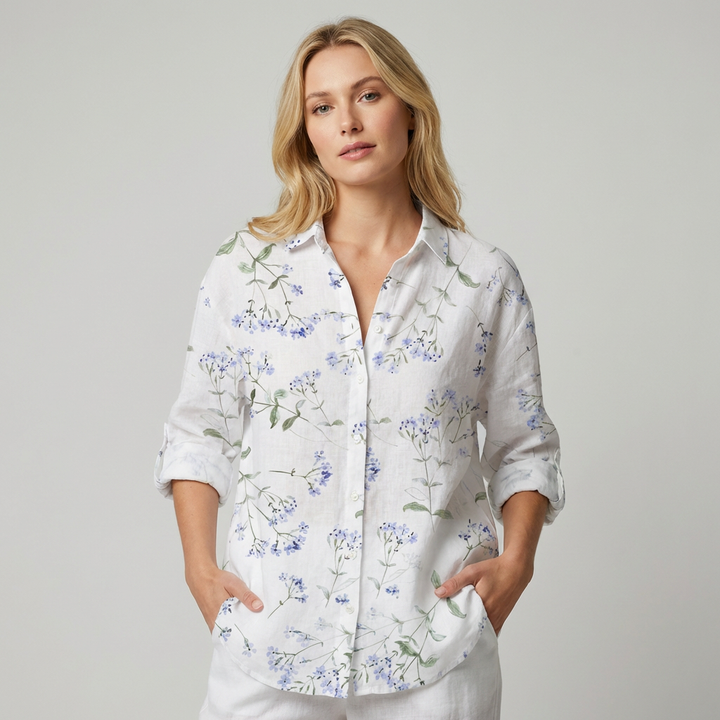 Plus Size Langærmet Mønstret Dameskjorte