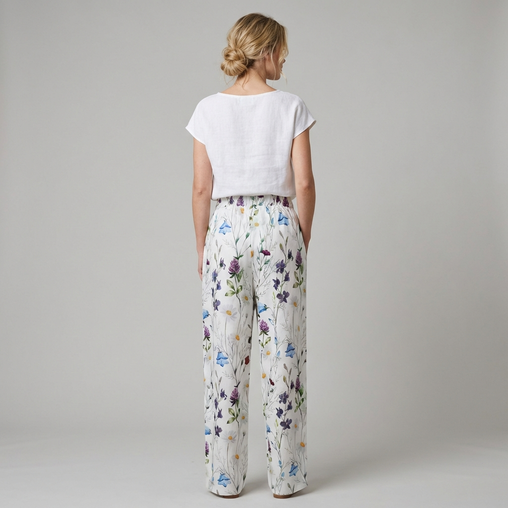 Damebukser med blomsterprint og lige ben