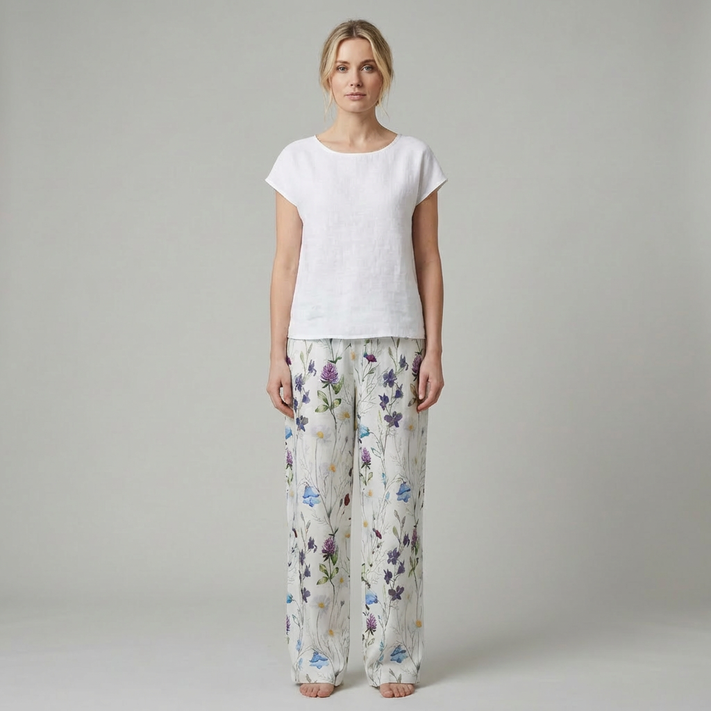 Damebukser med blomsterprint og lige ben